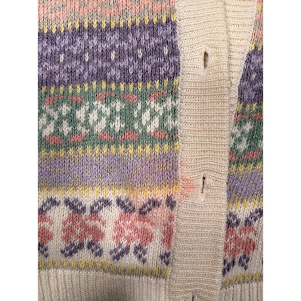 Vintage Koret Sport Pastel Fair Isle Knit Sweater Vest Women Large Button Front - Picture 3 of 7